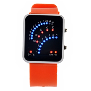 BuySKU57544 Modern Fan-shaped Display Rectangle Case LED Watch with Silicone Rubber Band (Orange)