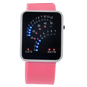 BuySKU57548 Modern Fan-shaped Display Rectangle Case LED Watch with Silicone Rubber Band (Pink)