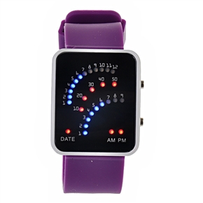 BuySKU57549 Modern Fan-shaped Display Rectangle Case LED Watch with Silicone Rubber Band (Purple)
