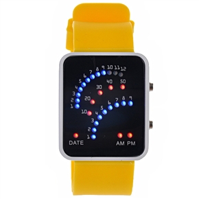 BuySKU57543 Modern Fan-shaped Display Rectangle Case LED Watch with Silicone Rubber Band (Yellow)