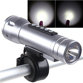 BuySKU66940 Multi Functional Bicycle LED Flashlight with Functions of LED Torch & MP3 Player & Speaker & Alarm (Silver)