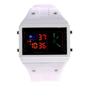 BuySKU57994 Multifunctional Rectangle Case LED Wrist Watch with Colorful LED Light & Rubber Band (White)