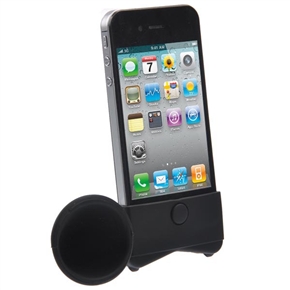 BuySKU60607 Multifunctional Silicone Horn Shaped Amplifier Stand Case for iPhone 4 (Black)