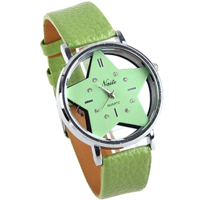 BuySKU58116 Naite Star Style Woman Watch Quartz Watch Wristwatch with Star Dial and Leather Band (Green)