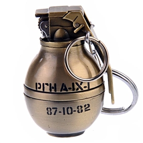 BuySKU65063 No.801 Distinctive Grenade-shaped Butane Lighter with Key Buckle (Golden)