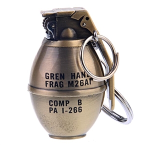 BuySKU65060 No.802 Distinctive Grenade-shaped Butane Lighter with Key Buckle (Golden)