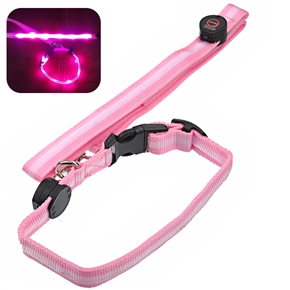 BuySKU64149 PP Weave Strap Optical Fiber LED Flashing Pet Dog Collar Safety Chain Set (Pink)