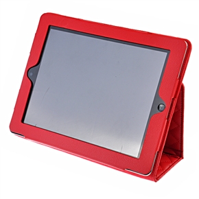 BuySKU64734 PU Leather Protective Case Cover with Rhombus Mesh & Frame Shape for ipad 2 (Red)