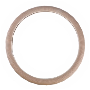 BuySKU59563 PU Leather Steering Wheel Cover with Holes & Wave-shaped Contour (Beige) - M Size