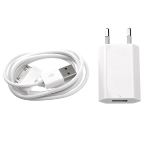 BuySKU67350 Portable 2-in-1 EU-plug Power Adapter Charger with USB Cable for iPhone 3G /iPhone 4 /iPhone 4S (White)