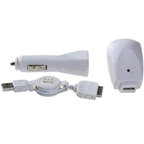 BuySKU66089 Portable 3 in 1 USB Home Travel Car Charger Kit for iPod (White)