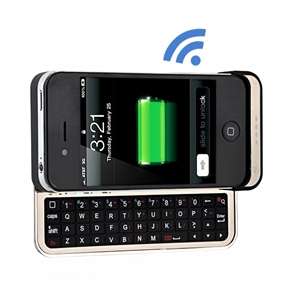 BuySKU67293 Portable Sliding Wireless Bluetooth 3.0 Keyboard with 1800mAh Mobile Power Bank for iPhone 4 /iPhone 4S (Black)