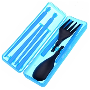 BuySKU62487 Portable Tableware Kit Foldable Folk Spoon Chopsticks Set (Blue)