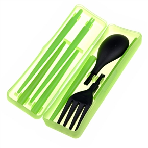 BuySKU62488 Portable Tableware Kit Foldable Folk Spoon Chopsticks Set (Green)