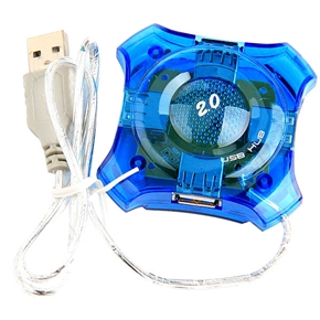 BuySKU54996 Portable Transparent USB 2.0 High Speed 4-Port Hub Adapter with USB Cable (Blue)