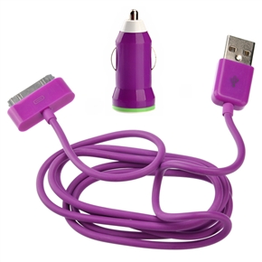 BuySKU67532 Portable USB Car Charger Adapter with 30pin Dock USB Cable for iPhone 3G /iPhone 3GS /iPhone 4 /iPhone 4S (Purple)