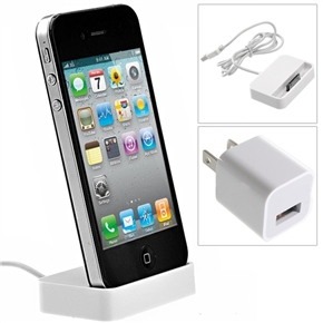 BuySKU67635 Portable USB Charging Dock Station with US-plug AC Power Adapter for iPhone 4 /iPhone 4S (White)