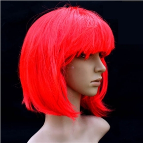 BuySKU61978 Pretty Straight Bang Cosplay Wig Hairpiece - BOBO Head (Bright Red)