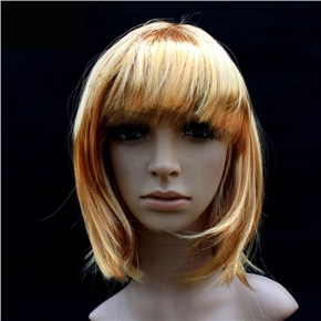 BuySKU61983 Pretty Straight Bang Cosplay Wig Hairpiece - BOBO Head (Golden Yellow)