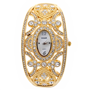 BuySKU58190 Pure Golden Crown Style Bracelet Watch with White Rhinestone