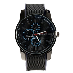 BuySKU58031 Quartz Wrist Watch with Round Dial & Silicone Watch Band - Men's Watch (Black)