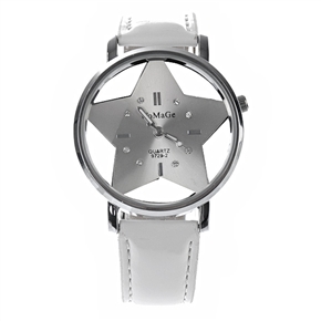 BuySKU58039 Quartz Wrist Watch with Star Dial & PU leather Watch Band (White)