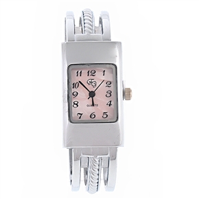 BuySKU57745 Quartz Wrist watch With Rectangle Dial & Metal Watch Band (Pink)