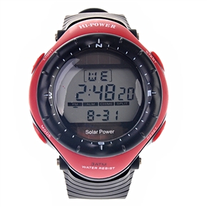 BuySKU57439 RE0405M Multifunctional Waterproof Solar Power Sports Watch with Black PU band & Plastic Case (Red)