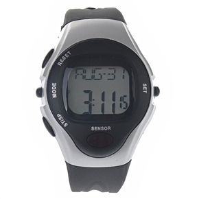 BuySKU57429 RE06221 Waterproof Heart Rate Monitor Sports Watch with Black Bezel & PU Case (Silver)