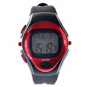 BuySKU57430 RE06221 Waterproof Heart Rate Monitor Sports Watch with Black PU Band & Plastic Bezel (Red)