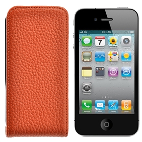 BuySKU63240 Real Leather Lichee Vein Pattern Flip Protective Case Cover for iPhone 4 /iPhone 4S