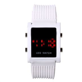 BuySKU57902 Rectangle Shaped Case Red LED Wrist Watch with Raised Spots Silicone Band (White)