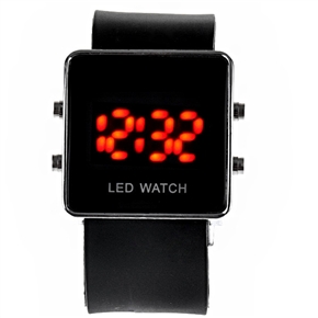 BuySKU57908 Rectangle Shaped Red LED Light Wrist Watch with Silicone Band (Black)