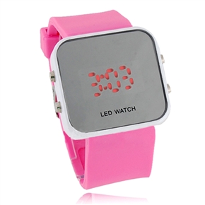 BuySKU58348 Red LED Wrist Watch Square Dial Watch with Mirror (Pink) 