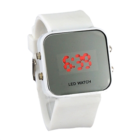 BuySKU58347 Red LED Wrist Watch Square Dial Watch with Mirror (White) 