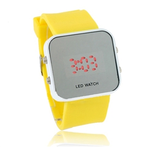 BuySKU58352 Red LED Wrist Watch Square Dial Watch with Mirror (Yellow)