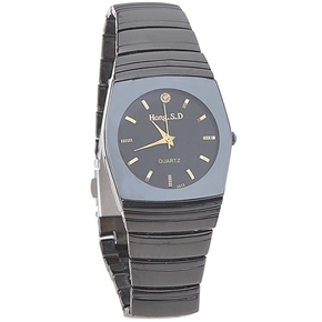 BuySKU58100 Rhinestone Decoration Vogue Quartz Wrist Watch with Stainless Steel Band for Male (Black)