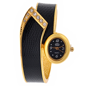 BuySKU57761 Rhinestones Quartz Wrist Watch with Metal Band for Female (Black & Golden)