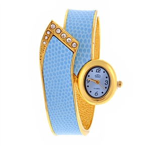 BuySKU57758 Rhinestones Quartz Wrist Watch with Metal Band for Female (Blue & Golden)