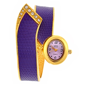 BuySKU57759 Rhinestones Quartz Wrist Watch with Metal Band for Female (Purple & Golden)