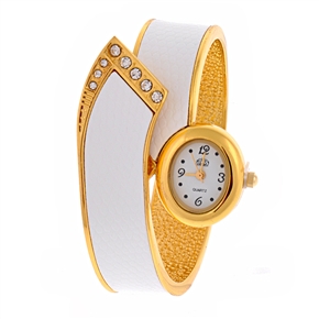 BuySKU57762 Rhinestones Quartz Wrist Watch with Metal Band for Female (White & Golden)