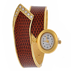 BuySKU57760 Rhinestones Quartz Wrist Watch with Strap for Female (Golden & Brown)