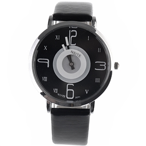 BuySKU57597 Round Case Black Dial Wrist Watch with PU Leather Band (Black)
