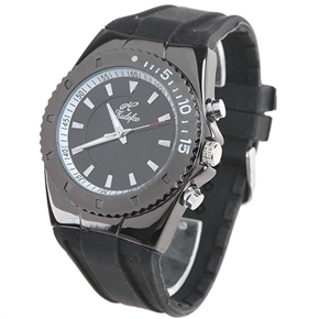 BuySKU58088 Round Case Quartz Wrist Watch with Rubber Band (Black)