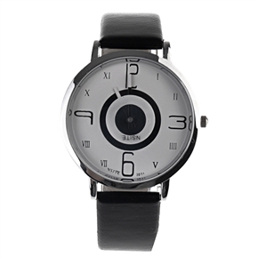 BuySKU57598 Round Case White Dial Wrist Watch with PU Leather Band (Black)