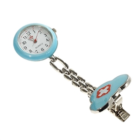 BuySKU57975 Round Dial Nurse Quartz Pocket Watch with Cross Pattern Clip & Stainless Steel Chain (Blue)