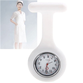 BuySKU57997 Round Silicone Nurse Quartz Wrist Watch with Brooch Pin (White)