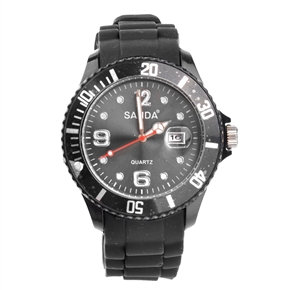 BuySKU66249 SANDA Round Dial Sports Quartz Wrist Watch with Date & Silicone Band (Black)