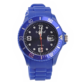 BuySKU66253 SANDA Round Dial Sports Quartz Wrist Watch with Date & Silicone Band (Dark Blue)