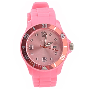 BuySKU66248 SANDA Round Dial Sports Quartz Wrist Watch with Date & Silicone Band (Pink)